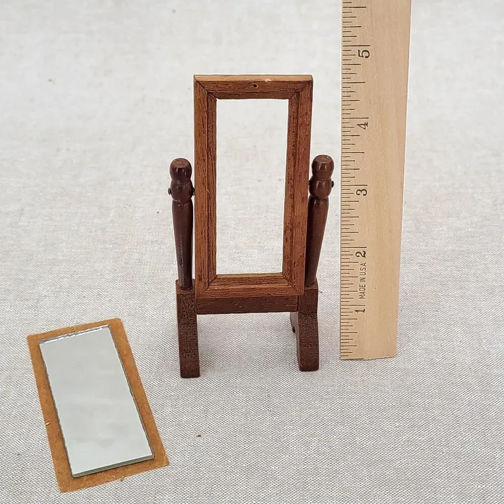 Vintage Miniature Dollhouse 1:12 Wood Dressing Mirror Adjustable With Box, 93024